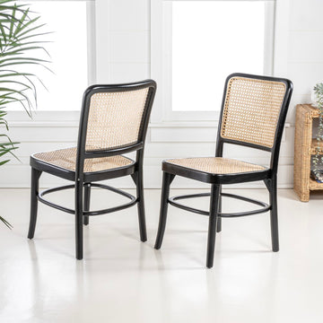 Colmar Mid-Century Vintage Wood Rattan Dining Chair - JONATHAN Y